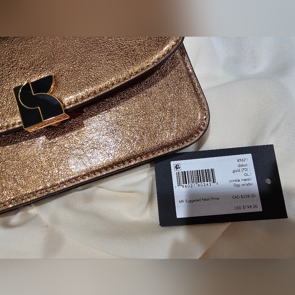 Kate Spade Dakota Crinkle Wristlet Metallic Gold NEW - Picture 11 of 12